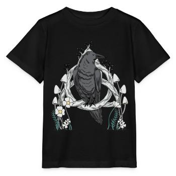 Waldtiere Vogel Rabe Blumen Natur Krähe Dark - Stanley/Stella Kinder T-Shirt MINI CREATOR  - Schwarz - Vorne - Mikhail (115cm)