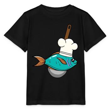 Poisson Poisson Chef Chapeau De Soupe Louche - T-shirt bio MINI CREATOR Stanley/Stella Enfant - noir - Devant - Mikhail (115cm)