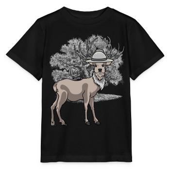 Waldtier Hirsch Waldtiere Rotwild Waldbewohner - Stanley/Stella Kinder T-Shirt MINI CREATOR  - Schwarz - Vorne - Mikhail (115cm)