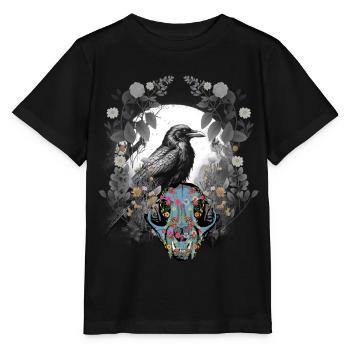 Dark Fantasy Corbeau Crâne Os Horreur Forêt Animal - T-shirt bio MINI CREATOR Stanley/Stella Enfant - noir - Devant - Mikhail (115cm)