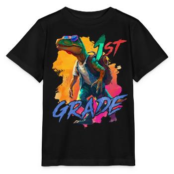 Dino Schulranzen 1. Klasse Einschulung Junge - Stanley/Stella Kinder T-Shirt MINI CREATOR  - Schwarz - Vorne - Mikhail (115cm)