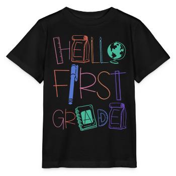 Hello 1st grade school supplies school enrolment school - Stanley/Stella MINI CREATOR Kids’ T-Shirt - black - Front - Mikhail (115cm)