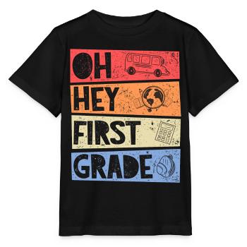 Oh Hey 1. Klasse Retro Einschulung Mädchen Junge - Stanley/Stella Kinder T-Shirt MINI CREATOR  - Schwarz - Vorne - Mikhail (115cm)