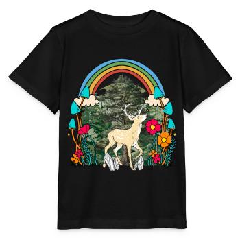 Waldtiere Waldbewohner Hirsch Rehbock Reh Kind - Stanley/Stella Kinder T-Shirt MINI CREATOR  - Schwarz - Vorne - Mikhail (115cm)