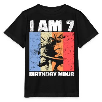 7e anniversaire Ninja Retro Boy 7 ans cadeau - T-shirt bio MINI CREATOR Stanley/Stella Enfant - noir - Devant - Mikhail (115cm)