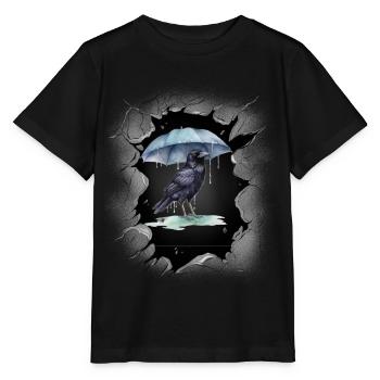 Oiseau, Météo, Pluie, Parapluie, Dark Crow - T-shirt bio MINI CREATOR Stanley/Stella Enfant - noir - Devant - Mikhail (115cm)