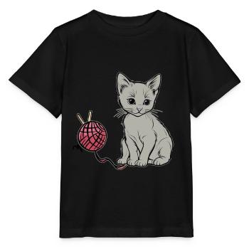 Cat Wool Play Domestic Cat Kitten - Stanley/Stella MINI CREATOR Kids’ T-Shirt - black - Front - Mikhail (115cm)