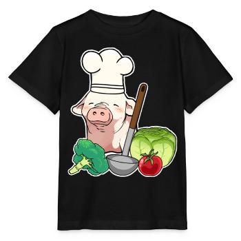 Pig Piglet Pig Piggy Vegetable Cook - Stanley/Stella MINI CREATOR Kids’ T-Shirt - black - Front - Mikhail (115cm)
