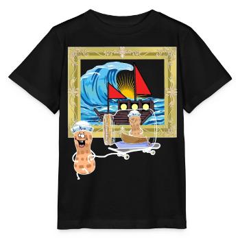 Erdnuss Schiff Seefahrt Seemänner Flaschenpost - Stanley/Stella Kinder T-Shirt MINI CREATOR  - Schwarz - Vorne - Mikhail (115cm)