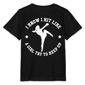 Je sais que je frappe comme une fille essaie de suivre - Muay Tha - T-shirt bio MINI CREATOR Stanley/Stella Enfant - noir - Devant - Mikhail (115cm)
