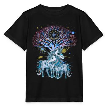Licornes, Licorne, Chaman, Nature, Forêt, Amérindien - T-shirt bio MINI CREATOR Stanley/Stella Enfant - noir - Devant - Mikhail (115cm)