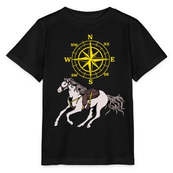 Kompass Pferd Pferde Abenteuer Windrose Reiten - Stanley/Stella Kinder T-Shirt MINI CREATOR  - Schwarz - Vorne - Mikhail (115cm)