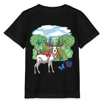 Rothirsch Wild Rehbock Schmetterlinge Natur Garten - Stanley/Stella Kinder T-Shirt MINI CREATOR  - Schwarz - Vorne - Mikhail (115cm)