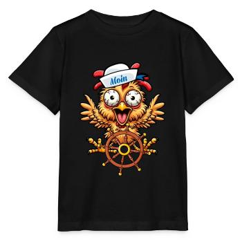 verrücktes lustiges Huhn Steuermann maritim - Stanley/Stella Kinder T-Shirt MINI CREATOR  - Schwarz - Vorne - Mikhail (115cm)