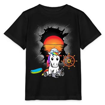 Einhorn Einhörner maritim Matrose Matrosen Moin - Stanley/Stella Kinder T-Shirt MINI CREATOR  - Schwarz - Vorne - Mikhail (115cm)