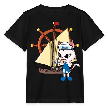 Cat Cats Voilier Navires Volant - T-shirt bio MINI CREATOR Stanley/Stella Enfant - noir - Devant - Mikhail (115cm)