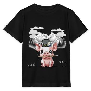 Ferkel Gebirge Bergsteiger Bergsport Gebirge Natur - Stanley/Stella Kinder T-Shirt MINI CREATOR  - Schwarz - Vorne - Mikhail (115cm)