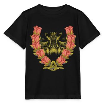 Hirsch Geweih Rotwild Rosen Hirsch Hirsche Rehbock - Stanley/Stella Kinder T-Shirt MINI CREATOR  - Schwarz - Vorne - Mikhail (115cm)