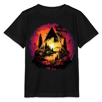 mystical nature forest nature lover sunset - Stanley/Stella MINI CREATOR Kids’ T-Shirt - black - Front - Mikhail (115cm)