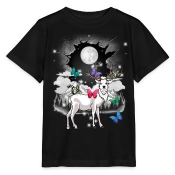 mystisch Hirsch Hirsche Rehbock Vollmond Natur - Stanley/Stella Kinder T-Shirt MINI CREATOR  - Schwarz - Vorne - Mikhail (115cm)