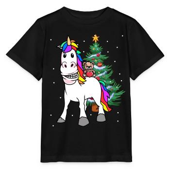 Christmas Child Kids Gifts Unicorn Teddy - Stanley/Stella MINI CREATOR Kids’ T-Shirt - black - Front - Mikhail (115cm)