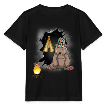 Schamanen Bär Tipi Lagerfeuer Wilder Westen - Stanley/Stella Kinder T-Shirt MINI CREATOR  - Schwarz - Vorne - Mikhail (115cm)