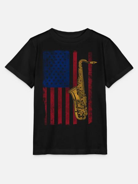 Saxophone American Flag - Stanley/Stella Kinder T-Shirt MINI CREATOR - Schwarz
