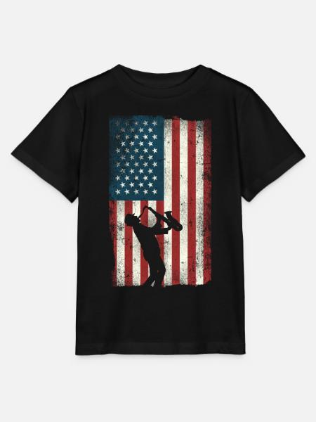 Saxophone American Flag - Stanley/Stella Kinder T-Shirt MINI CREATOR - Schwarz