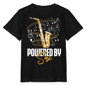 Saxophone Pun Powered By Sax - Stanley/Stella MINI CREATOR Kids’ T-Shirt - black - Front - Mikhail (115cm)