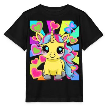 Retro Einhorn Einhörner Kinder Kind Pferd - Stanley/Stella Kinder T-Shirt MINI CREATOR  - Schwarz - Vorne - Mikhail (115cm)