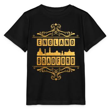Bradford Angleterre UK City Skyline Ornement en or - T-shirt bio MINI CREATOR Stanley/Stella Enfant - noir - Devant - Mikhail (115cm)