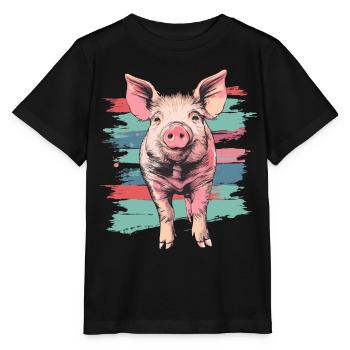 Mignon petit cochon cochon vintage - T-shirt bio MINI CREATOR Stanley/Stella Enfant - noir - Devant - Mikhail (115cm)