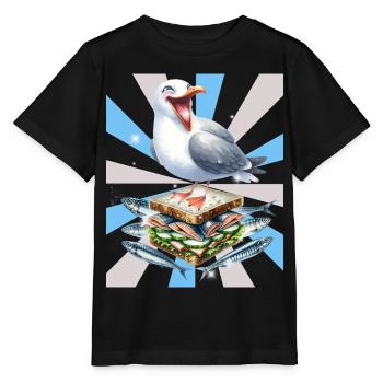 Reto Möwe Möwen Sandwidsch Hering - Stanley/Stella Kinder T-Shirt MINI CREATOR  - Schwarz - Vorne - Mikhail (115cm)