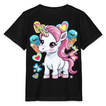 Einhorn Kinder Mädchen Jungen Eis Eiskrem - Stanley/Stella Kinder T-Shirt MINI CREATOR  - Schwarz - Vorne - Mikhail (115cm)