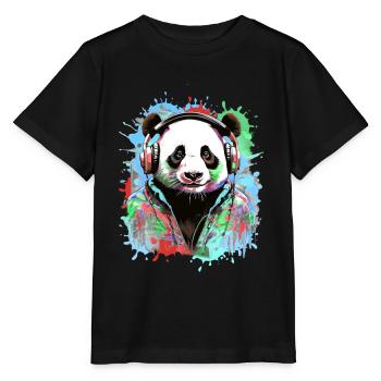 Panda, headphones,panda with headphones, illustration - Stanley/Stella MINI CREATOR Kids’ T-Shirt - black - Front - Mikhail (115cm)