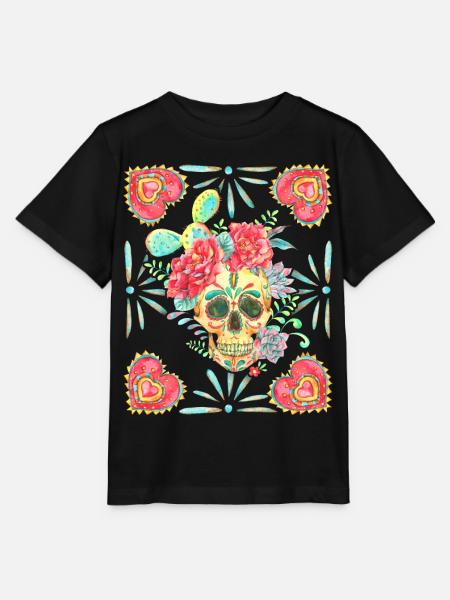 Mexikanischer Sugar-Skull, Herz-Heart und Kaktus - Stanley/Stella Kinder T-Shirt MINI CREATOR  - Schwarz