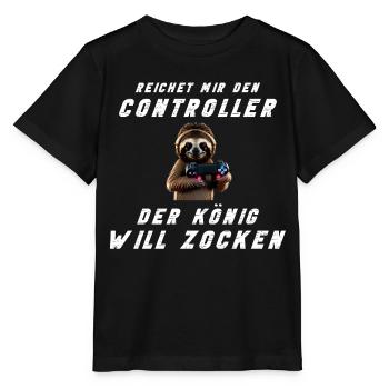 Zocken Konsole Faultier Gamer Zocker Gaming König - Stanley/Stella Kinder T-Shirt MINI CREATOR  - Schwarz - Vorne - Mikhail (115cm)