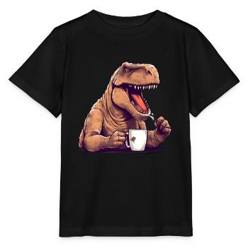Dino Coffee Morning Grouch Dinosaur - Stanley/Stella MINI CREATOR Kids’ T-Shirt - black - Front - Mikhail (115cm)