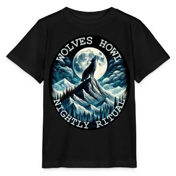 MONDBESCHIENENES WOLFSGEHEUL NÄCHTLICHES RITUAL, WILDNIS - Stanley/Stella Kinder T-Shirt MINI CREATOR  - Schwarz - Vorne - Mikhail (115cm)