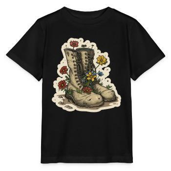 Stiefel mit Blumen Reise Wanderung - Stanley/Stella Kinder T-Shirt MINI CREATOR  - Schwarz - Vorne - Mikhail (115cm)