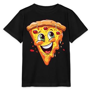 Pizza Pizza Tranche Visage Rires Pizzeria Drôle - T-shirt bio MINI CREATOR Stanley/Stella Enfant - noir - Devant - Mikhail (115cm)