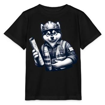 Cute Dog Construction Worker - Stanley/Stella Kinder T-Shirt MINI CREATOR  - Schwarz - Vorne - Mikhail (115cm)