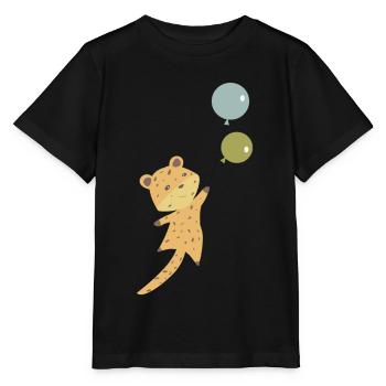 leopard balloons leo flies upwards cute animals - Stanley/Stella MINI CREATOR Kids’ T-Shirt - black - Front - Mikhail (115cm)