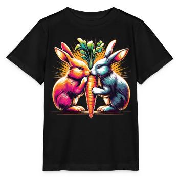 Bunny Love Bunnies Nibble Carrot Carrot Street Art - Stanley/Stella MINI CREATOR Kids’ T-Shirt - black - Front - Mikhail (115cm)