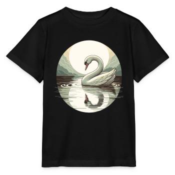 Schwan See Vollmond Reflektion Art Deco - Stanley/Stella Kinder T-Shirt MINI CREATOR  - Schwarz - Vorne - Mikhail (115cm)