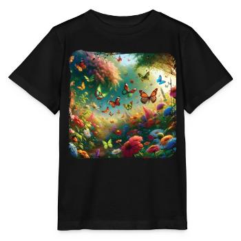 Lebendiges Gemälde Schmetterlinge Flora Fauna - Stanley/Stella Kinder T-Shirt MINI CREATOR  - Schwarz - Vorne - Mikhail (115cm)
