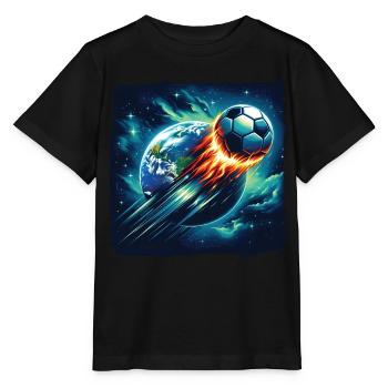 Le football à boule de feu tire dans l’espace - T-shirt bio MINI CREATOR Stanley/Stella Enfant - noir - Devant - Mikhail (115cm)