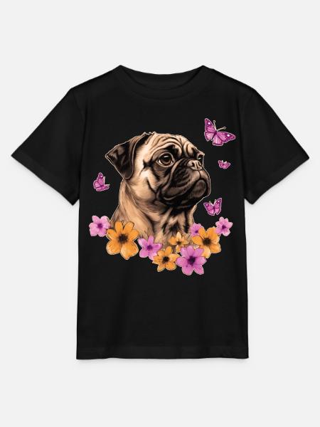 Mops mit Schmetterlingen - Stanley/Stella Kinder T-Shirt MINI CREATOR - Schwarz