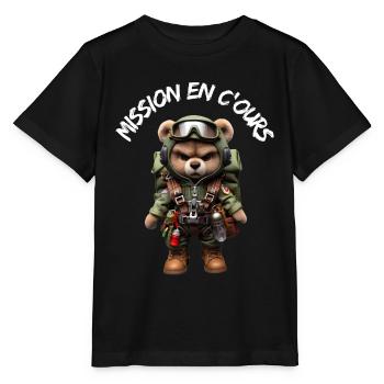 Mission en C'OURS - T-shirt bio MINI CREATOR Stanley/Stella Enfant - noir - Devant - Mikhail (115cm)