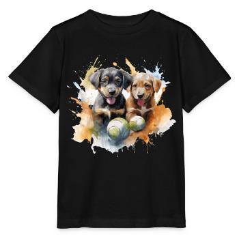 chiots jouant avec une balle - T-shirt bio MINI CREATOR Stanley/Stella Enfant - noir - Devant - Mikhail (115cm)